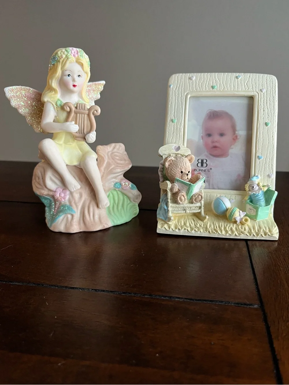 Fairy Figurine & Teddy Bear Photo Frame Set Nursery Cottagecore Decor
